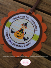 Load image into Gallery viewer, Sock Monkey Halloween Party Favor Tags Birthday Boy Girl Circle Chevron Fall Pumpkin Harvest Autumn Boogie Bear Invitations Finley Theme