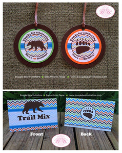 Grizzly Bear Birthday Party Package Woodland Animals Boy Girl Blue Chevron Happy Retro Camping Hiking Kid Boogie Bear Invitations Nico Theme
