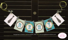 Load image into Gallery viewer, Mustache Bash Baby Shower Name Banner Ribbon Chevron Boy Lime Green Silver Blue Grey Hip Retro 1st 2nd Boogie Bear Invitations Remy Theme