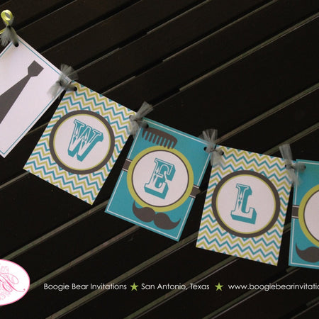 Mustache Bash Welcome Baby Shower Banner Boy Party Lime Green Blue Grey Ribbon Chevron Retro 1st 2nd 3rd Boogie Bear Invitations Remy Theme