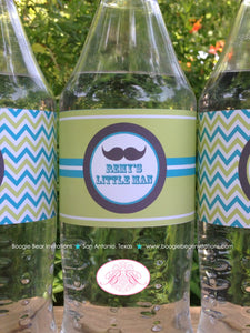 Mustache Bash Baby Shower Bottle Wraps Wrapper Cover Label Lime Green Blue Grey Retro Chevron Boy Formal Boogie Bear Invitations Remy Theme