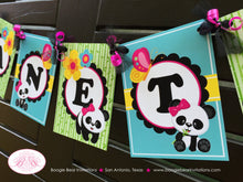 Load image into Gallery viewer, Pink Panda Bear Birthday Party Banner Name Girl Black Blue Green Tropical Wild Zoo Animals Forest Bow Boogie Bear Invitations Jeanette Theme
