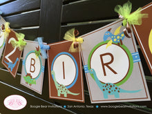Load image into Gallery viewer, Dinosaur Happy Birthday Party Banner Little Dino Girl Boy Retro Blue Brown Yellow Green Prehistoric Roar Boogie Bear Invitations Liam Theme