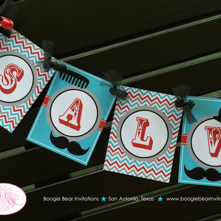 Mustashe Birthday Party Banner Small Bash Ribbon Chevron Boy Red Blue Black Hip Retro 1st 2nd 3rd 4th Boogie Bear Invitations Salvador Theme
