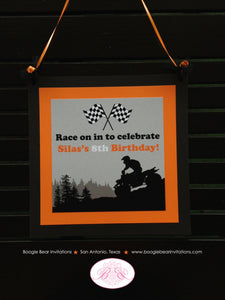 ATV Off Road Birthday Party Package Boy Girl Orange Black Racing All Terrain Vehicle Quad Checkered Flag Boogie Bear Invitations Silas Theme