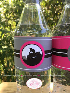 ATV Birthday Party Bottle Wraps Wrappers Cover Label Girl Pink Quad All Terrain Vehicle 4 Wheeler Race Boogie Bear Invitations Angela Theme