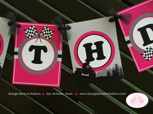 ATV Happy Birthday Party Banner Racing Teen Adult Trail Pink Black Girl 1st 6th 7th 8th 9th 10th Age Boogie Bear Invitations Angela Theme