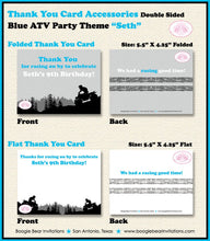 Load image into Gallery viewer, ATV Birthday Party Thank You Card Birthday Boy Girl Blue All Terrain Vehicle Quad 4 Wheeler Race Boogie Bear Invitations Seth Theme Printed