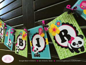 Pink Panda Bear Happy Birthday Party Banner Boy Tropical Jungle Green Black Butterfly Wild Zoo Animal Boogie Bear Invitations Jeanette Theme
