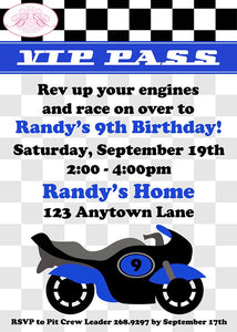 Blue Motorcycle Birthday Party Invitation Boy Girl Race Enduro Motocross Racing Track Boogie Bear Randy Theme Paperless Printable Printed