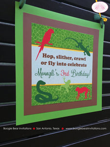 Rainforest Birthday Party Door Banner Outdoor Monkey Snake Gecko Wild Zoo Green Tropical Amazon Jungle Boogie Bear Invitations Mowgli Theme