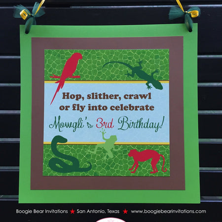 Rainforest Birthday Party Door Banner Outdoor Monkey Snake Gecko Wild Zoo Green Tropical Amazon Jungle Boogie Bear Invitations Mowgli Theme