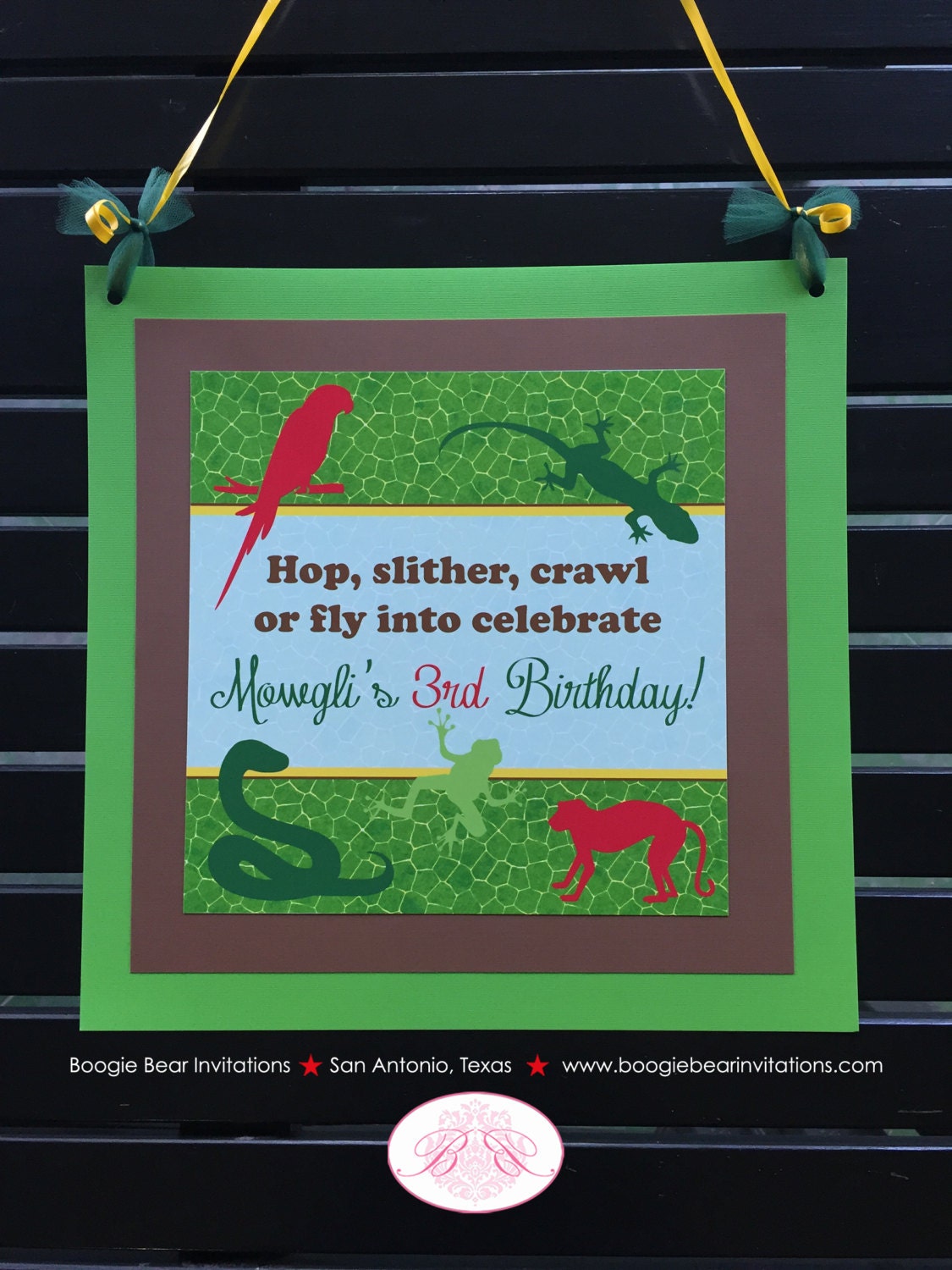 Rainforest Birthday Party Door Banner Outdoor Monkey Snake Gecko Wild Zoo Green Tropical Amazon Jungle Boogie Bear Invitations Mowgli Theme