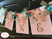 Load image into Gallery viewer, Garden Birds ONE Highchair Banner Birthday Party I am 1 Garden Flowers Girl Elegant Birdcage Trees 1st Boogie Bear Invitations Coralee Theme