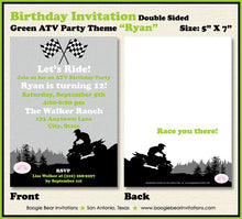 Load image into Gallery viewer, Green ATV Birthday Party Invitation Lime Quad All Terrain Vehicle 4 Wheeler Racing Track Boy Girl Boogie Bear Invitations Ryan Theme Printed