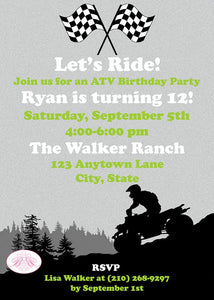 Green ATV Birthday Party Invitation Lime Quad All Terrain Vehicle 4 Wheeler Racing Track Boy Girl Boogie Bear Invitations Ryan Theme Printed