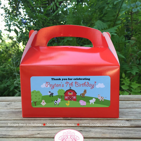 Farm Animals Party Treat Boxes Birthday Bag Girl Boy Red Barn Favor Country Petting Zoo Rustic Boogie Bear Invitations Peyton Theme Printed