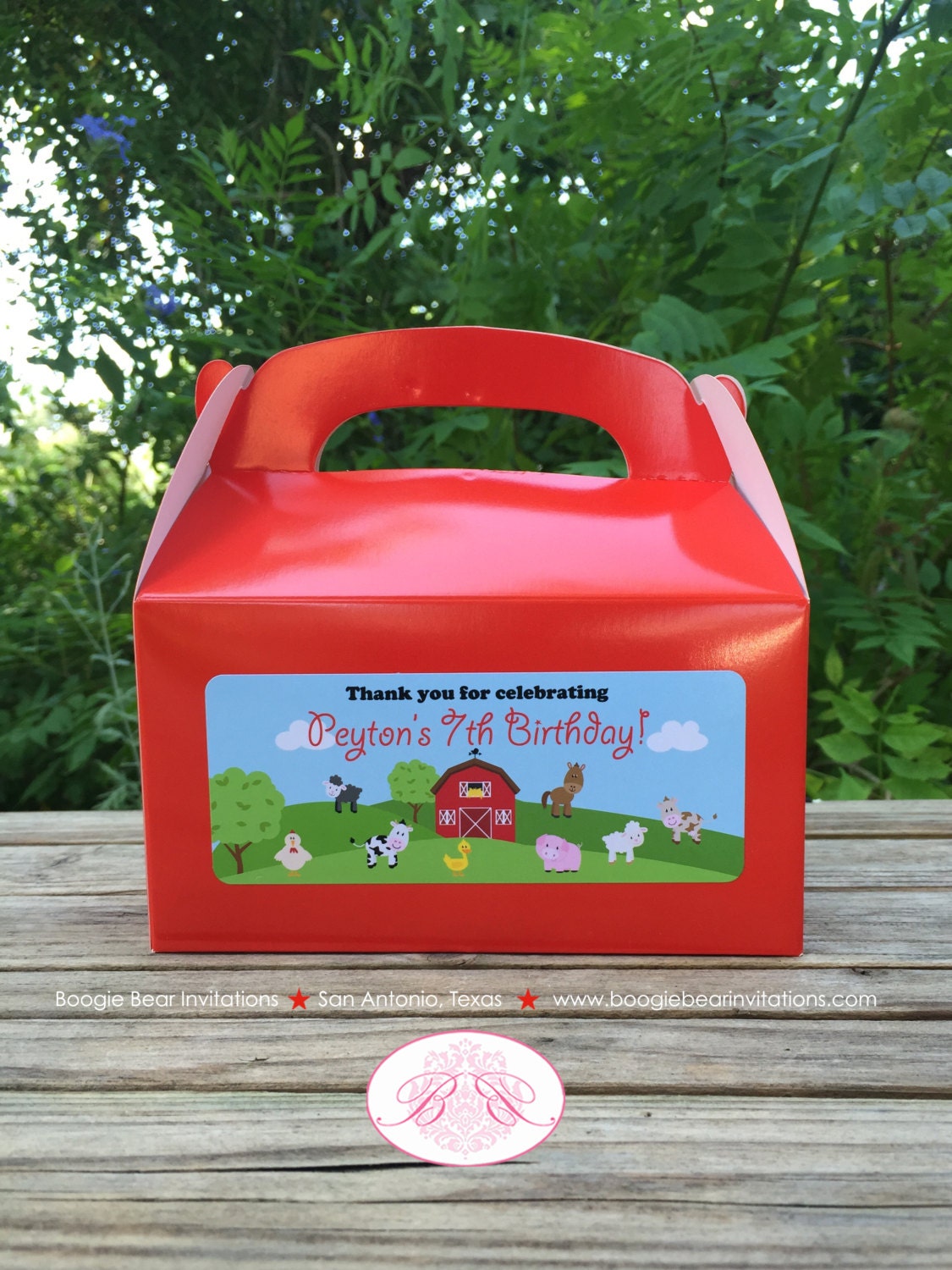 Farm Animals Party Treat Boxes Birthday Bag Girl Boy Red Barn Favor Country Petting Zoo Rustic Boogie Bear Invitations Peyton Theme Printed