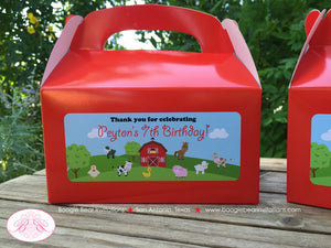 Farm Animals Party Treat Boxes Birthday Bag Girl Boy Red Barn Favor Country Petting Zoo Rustic Boogie Bear Invitations Peyton Theme Printed