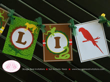 Load image into Gallery viewer, Rainforest Birthday Party Name Banner Reptile Snake Gecko Tropical Amazon Jungle Rain Forest Boy Girl Boogie Bear Invitations Mowgli Theme