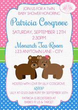 Load image into Gallery viewer, Twin Boy Girl Baby Shower Invitation Bear Pink Blue Birthday Party 1st Boogie Bear Invitations Patricia Theme Paperless Printable Printed