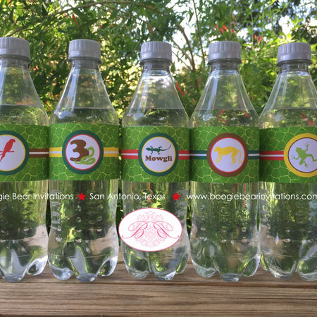 Rainforest Birthday Party Bottle Wraps Wrappers Cover Label Girl Boy Jungle Amazon Wild Zoo Rain Forest Boogie Bear Invitations Mowgli Theme
