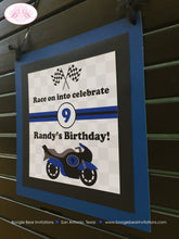 Load image into Gallery viewer, Motorcycle Birthday Party Door Banner Driver Blue Boy Girl Checkered Flag Black Enduro Street Bike Race Boogie Bear Invitations Randy Theme
