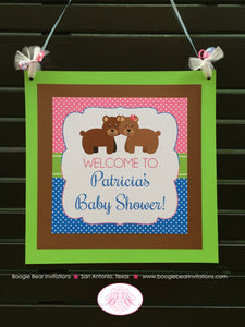 Twin Bear Baby Shower Door Banner Birthday Party Boy Girl Pink Blue Green Brown Polka Dot Wild Zoo Boogie Bear Invitations Patricia Theme