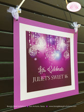 Load image into Gallery viewer, Purple Glowing Ornaments Door Banner Birthday Party Sweet 16 Fuchsia Party Formal Elegant Dance Dinner Boogie Bear Invitations Juliet Theme