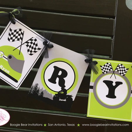 ATV 4 Wheel Birthday Party Name Banner Racing Green Boy Girl 1st 4th 5th 6th 7th 8th 9th 10th 11th 12th Boogie Bear Invitations Ryan Theme