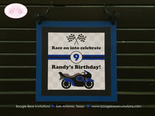 Load image into Gallery viewer, Motorcycle Birthday Party Door Banner Driver Blue Boy Girl Checkered Flag Black Enduro Street Bike Race Boogie Bear Invitations Randy Theme