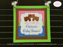 Load image into Gallery viewer, Twin Bear Baby Shower Door Banner Birthday Party Boy Girl Pink Blue Green Brown Polka Dot Wild Zoo Boogie Bear Invitations Patricia Theme