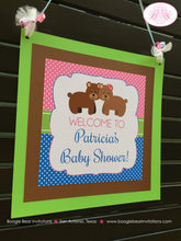 Load image into Gallery viewer, Twin Bear Baby Shower Door Banner Birthday Party Boy Girl Pink Blue Green Brown Polka Dot Wild Zoo Boogie Bear Invitations Patricia Theme
