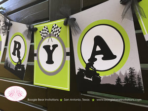 ATV 4 Wheel Birthday Party Name Banner Racing Green Boy Girl 1st 4th 5th 6th 7th 8th 9th 10th 11th 12th Boogie Bear Invitations Ryan Theme