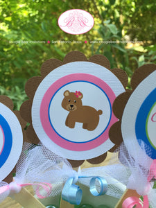 Twin Bear Baby Shower Cupcake Toppers Set Little Boy Girl Pink Blue Green Brown 1st Birthday Party Boogie Bear Invitations Patricia Theme