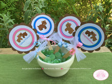 Load image into Gallery viewer, Twin Bear Baby Shower Cupcake Toppers Set Little Boy Girl Pink Blue Green Brown 1st Birthday Party Boogie Bear Invitations Patricia Theme