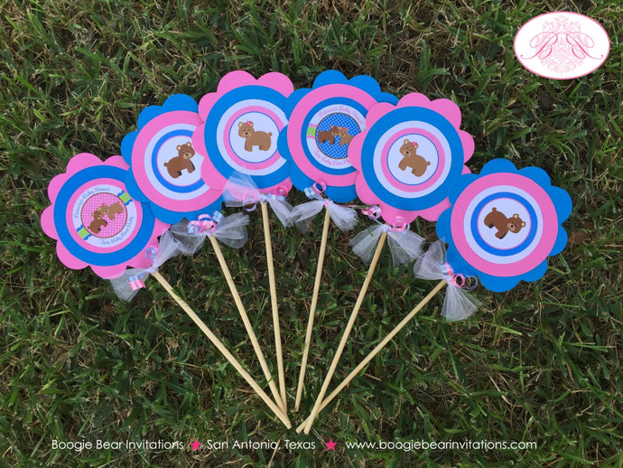 Twins Bear Baby Shower Centerpiece Sticks Set Pink Blue Birthday Party Woodland Animals Forest Zoo Boogie Bear Invitations Patricia Theme