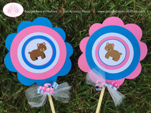 Twins Bear Baby Shower Centerpiece Sticks Set Pink Blue Birthday Party Woodland Animals Forest Zoo Boogie Bear Invitations Patricia Theme