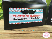 Load image into Gallery viewer, Mustache Bash Birthday Party Treat Boxes Favor Tags Bag Little Man Boy Chevron Red Blue Bow Tie 1st Boogie Bear Invitations Salvador Theme