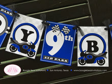 Load image into Gallery viewer, Motorcycle Happy Birthday Party Banner Blue Boy Girl Motocross Grand Prix Black Grey Pass Race Racing Boogie Bear Invitations Randy Theme
