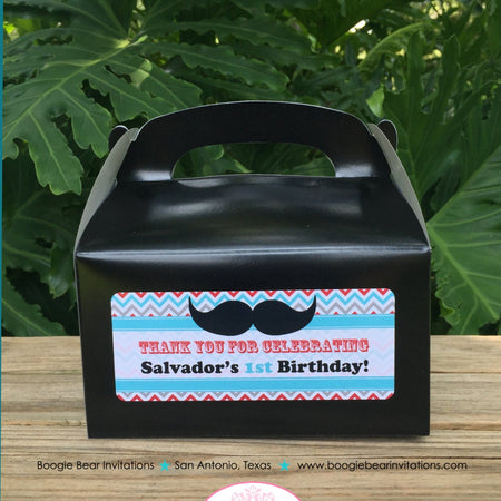 Mustache Bash Birthday Party Treat Boxes Favor Tags Bag Little Man Boy Chevron Red Blue Bow Tie 1st Boogie Bear Invitations Salvador Theme