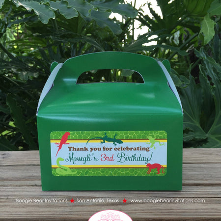 Rainforest Birthday Party Treat Boxes Favor Tags Bag Box Red Green Yellow Boy Girl Rain Forest Jungle Boogie Bear Invitations Mowgli Theme