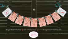 Load image into Gallery viewer, Garden Birds Birthday Party Name Banner Flowers Coral Girl Turquoise Aqua Teal 1st 21st 30th 40th 50th Boogie Bear Invitations Coralee Theme