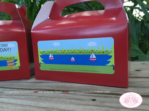 Lake Birthday Party Treat Boxes Favor Tags Sailing Boating Swimming Fishing River Forest Outdoor Park Boogie Bear Invitations Jamie Theme