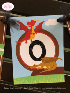 Dragon Knight Birthday Party Name Banner Boy Soldier Shield Red Brown Blue Flying 1st 2nd 3rd 4th 5th Boogie Bear Invitations Lawson Theme