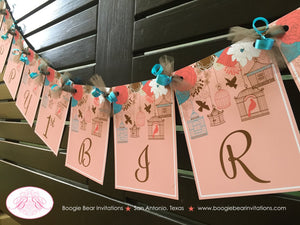 Garden Birds Happy Birthday Party Banner Flowers Coral Girl Turquoise Aqua Teal 1st 2nd 21st 30th 40th Boogie Bear Invitations Coralee Theme