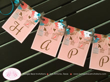 Load image into Gallery viewer, Garden Birds Happy Birthday Party Banner Flowers Coral Girl Turquoise Aqua Teal 1st 2nd 21st 30th 40th Boogie Bear Invitations Coralee Theme