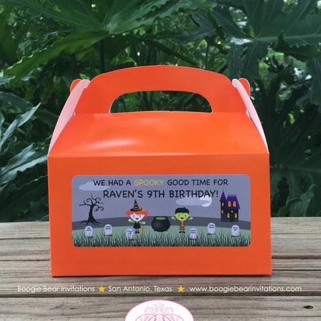 Halloween Birthday Party Treat Boxes Favor Tags Graveyard Bat Black Haunted House Tombstone Cemetery Boogie Bear Invitations Raven Lee Theme