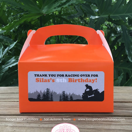 ATV Birthday Party Treat Boxes Favor Tags Bag Orange Black All Terrain Vehicle Quad 4 Wheeler Racing Box Boogie Bear Invitations Silas Theme