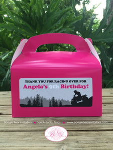 Pink ATV Birthday Party Treat Boxes Favor Tags Bag Girl Black Quad All Terrain Vehicle Racing Off Road Boogie Bear Invitations Angela Theme